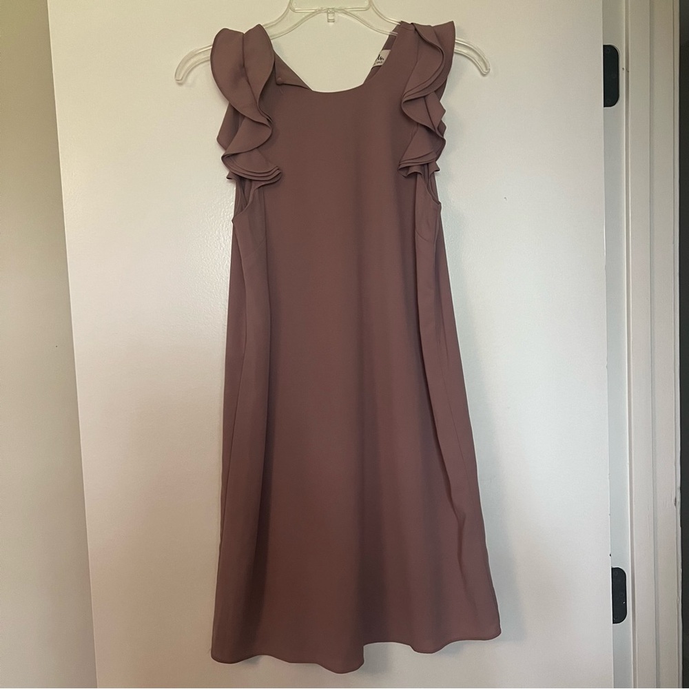 Elegant Mauve Ruffle Sleeve Dress